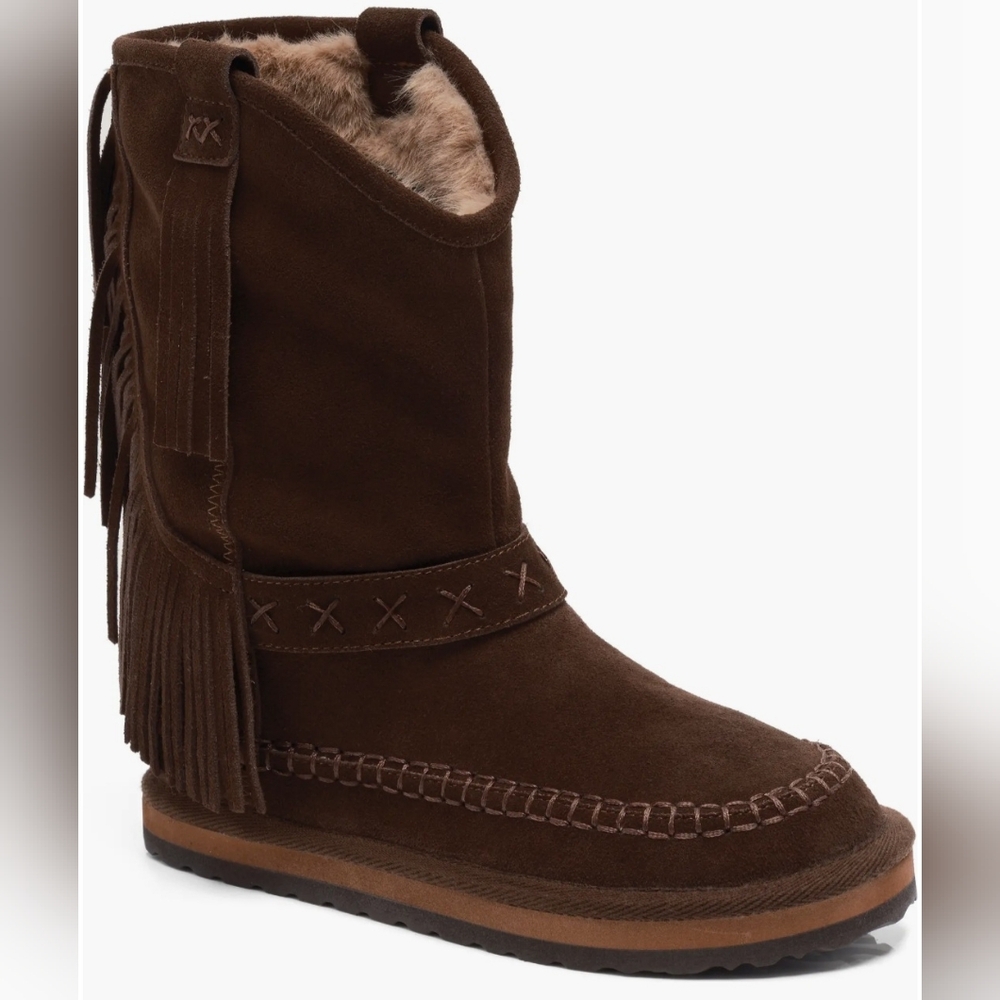 Free People Faye Fringe Pull On Boots Chocolate Women's Leather Various Sizes - Picture 3 of 8